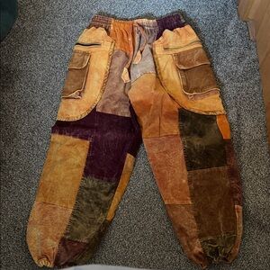 Patchwork Corduroy Men’s Pants in Mustard & Brown